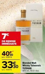 Promotion Exclusive: Profitez d'une Remise Immédiate de 7€ sur le Blended Malt Whisky Tawanais Yushan 40%, 70 d-cui! LeL 5757€, 33% de Réduction: 4757€!