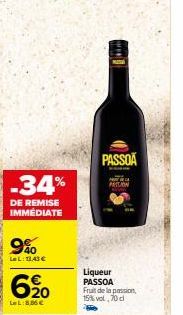 Promo PASSION: -34% de Remise Immédiate sur la Liqueur PASSOA Fruit de la Passion, 15% Vol, 70 cl à 13,43€! 6% LeL à 8,06€!