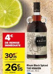 Rhum Black Spiced KRAKEN : 40%vol, 70cl. Profitez de 4€ de remise immédiate ! LeL : 43.36€ au lieu de 3764€