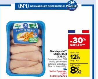 Filets de Poulet Carrefour Vent CLASSIC 12% : 15€ et sans OGM, garantie sans traitement !