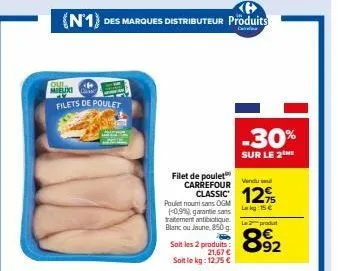 filets de poulet carrefour vent classic 12% : 15€ et sans ogm, garantie sans traitement !