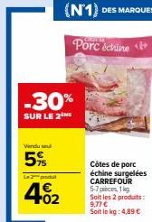 Offre Spéciale! −30% sur les Côtes de Porc Échines Surgelées Carrefour, 5-7 pièces, 1 kg, 4,89€/kg!