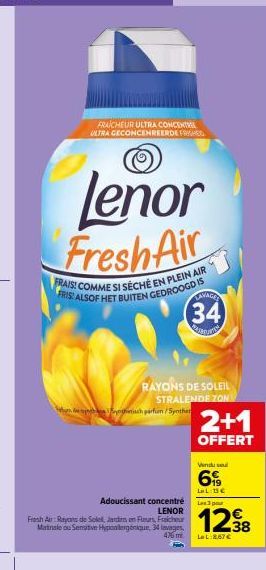 Lenor Fresh Air : Parfum Frais Ultra Concentré. Adoucissant Lavage : Sechez-le Malgré le Temps dehors et Profitez de la Parfumée Frescheur.