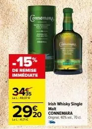 irish whisky single malt connemara original à -15% : 40% vol, 70 d, 49,07 € (lel) et 4171 € (ll)!