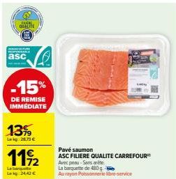 Avec Peu-Sans Arête: Pavé Saumon Carrefour Qualité avec -15% IMMEDIAT! Lekg: 28,73 € La Barquette 480g à 24,42 €!