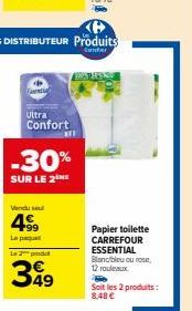Carrefour Essential - Papier Toilette Bland Bleu/Rose, 12 Rouleaux -30% sur le 2ème - 4,99 €/paquet!