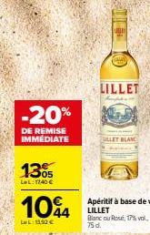 UBI LILLET BLANC • 17% VAL • -20% DE REMISE IMMÉDIATE • 1740 € (1305 €) • 1392 € (104 LWL).