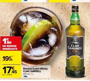 Clan Campbell : Whisky Écossais Blended 40% 1L à 1245 € - Offre: -180€ & 19% de réduction!