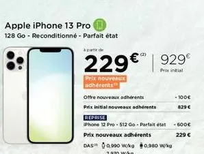 apple iphone 13 pro 128go reconditionné : parfait état, promo nouveaux adhérents de 229€ à 929€!