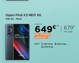 Neuf Oppo Find X3 NEO 5G 256 Go à Prix Super Réduit : 649€ (ADH) - DAS 1,289 W/kg - 0.991 W/kg - 2.589 W/kg