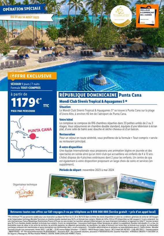 Voyagez vers un Paradis Caribéen! OPÉRATION SPÉCIALE Punta Cana - TOUT-COMPRIS à 1179€/pers. du 01 au 14 Août 2023.