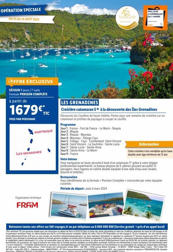 Séjour 9 jours/7 nuits + Pension complète aux Îles Grenadines & Martinique : Offre Exclusive du 01 au 14 Août 2023 ! 1679€/personne.