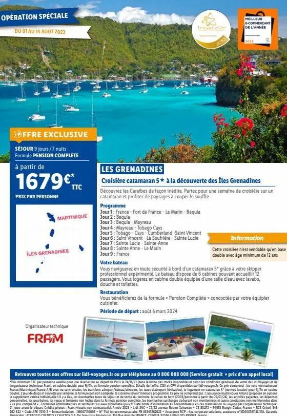 séjour 9 jours/7 nuits + pension complète aux îles grenadines & martinique : offre exclusive du 01 au 14 août 2023 ! 1679€/personne.