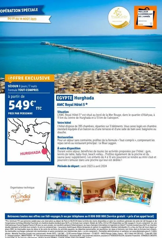 voyagez en tout-compris à hurghada du 01 au 14 août 2023 : 8 jours/7 nuits à partir de 549€! - offre exclusively de mondial tourisme.