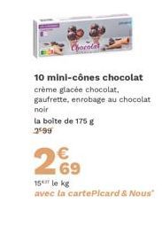 Dégustez le Chocolat 10 Mini-Cônes : Glacée & Gaufrettes Enrobage Noir, à seulement 2.99€/Kg avec la CartePicard & Nous !
