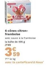 cileon framboise : 6 cônes citron-framboise & sauce à la framboise - 495g à 399€/7kg avec la carte picard & nous.