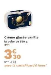 crème glacée vanille picard & nous: 550g à 3,70€, 60€/kg avec la carte!