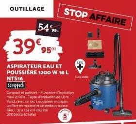 Aspirateur Eau & Poussière scheppach NTS16, 1200 W, 16 L - 54%99, 39€ 95 - Maxi 20 kPa, 18 m de tuyau