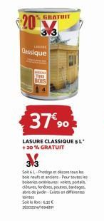 Lasure Classique 5L : 37% OFF + 20% GRATUIT! Idéale Pour Bois Neufs & Anciens, Portails, Volets, etc.!
