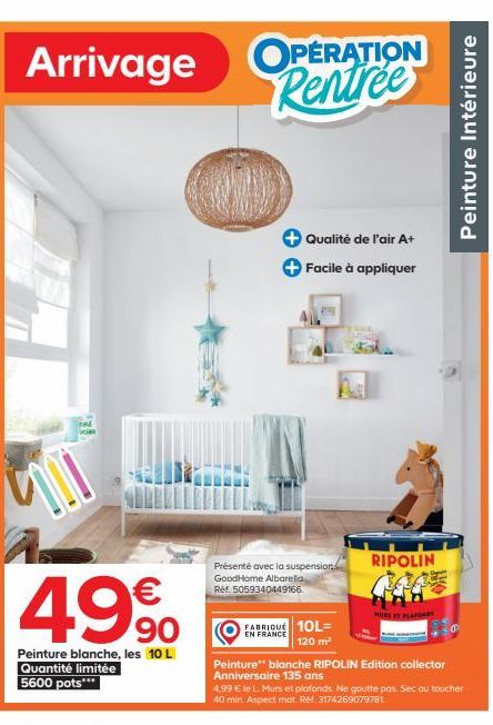 Rentrées Faciles avec la Peinture Blanche GOODHOME Albarella Ref. 50593404 - Quantité Limitée - Qualité de l'Air A+ - 5600 Pots - 49% de Réduction!