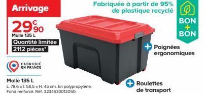 Malle 135L en Polypropylène - Fond Renforcé - Fabriquée En France - 2112 Pièces à 29,90€ !