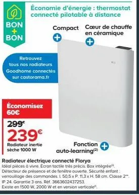 bonne nouvelle ! économisez 60€ sur le radiateur connecté goodhome à cœur de chauffe en céramique - disponible sur castorama.fr
