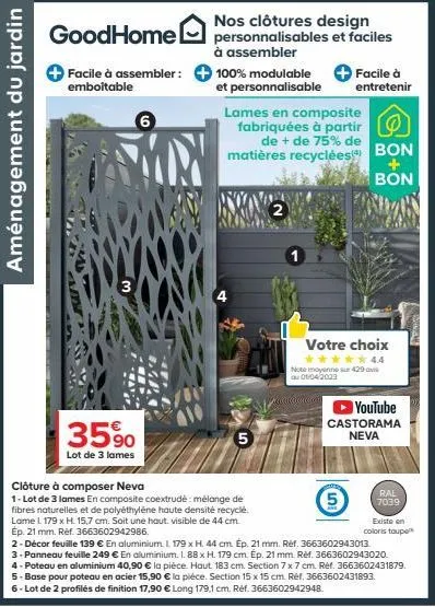 aménagez votre jardin avec les clôtures design goodhomel : emboîtables, faciles à assembler, lot de 3 lames - 30% de réduction!