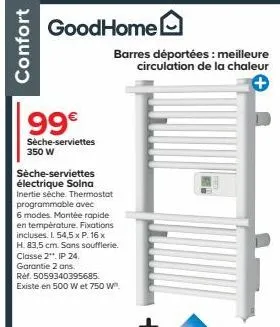 sèche-serviettes goodhome solna à 99€ : confort & puissance - 6 modes, thermostat programmable et montée rapide en température!