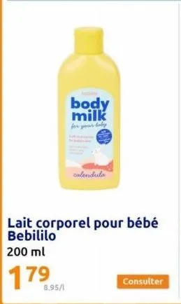 bebililo lait corporel pour bébé calendula 200ml - 8.95€!