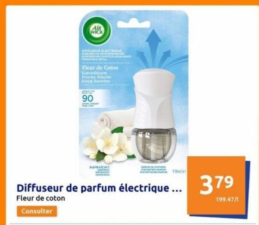 Diffuseur électrique Fleur de Coton de Katoenbloem - Réduction de 19% - Rafraîchit Frische Wäsche et Kwiat Bawełny