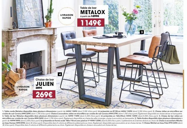 À vos chaises! Table de bar Metalox et Chaise de bar Julien avec Livraison Rapide à partir de 1149€ - Dimension ronde à partir de 4499€