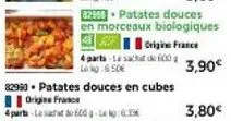 offre spéciale : patates douces en cubes, 600g, 6,50€, origine france