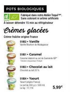 Saveur et qualité française : Pots Biologiques Crèmes Glacées Caramelor & Vanille Boutice de Madaga, sans colorant ni arôme artif.