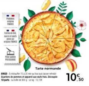 Tarte Normande aux Pommes : cuisson 15-20 min & découpée en 10 parts - Fraîche & Originale de France - Pâte Préférée #89920-Anche.
