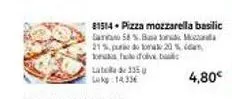 335 lk pizza mozzarella basilic : 58%b1 - 21% - 20% - dol 4,80€ !