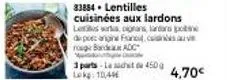 préparez votre plat favori avec les lentilles cuisinées aux lardons, franc rouge banda adc grans et pote 3 parts - 450g à 10,4€.