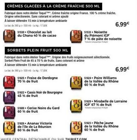 délices gourmands - promo : chocolat au lait, fraise de dordogne, cassis noir de bourgogne et cerise noire du card : 40-70-45-60% de fruit et crème glacée