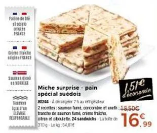 miche surprise - pain suédois spécial à 1,51€ d'économie ! décongeler au 7h, sauman fumé et concombre au menu !
