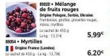 mélange de fruits rouges - 450g lk 13,316 - myrtilles france & framboises pologne/serbie/ukraine - 5,99€/kg!
