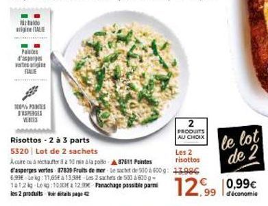 Promo Spéciale : PitBal atite ALE - Lot de 2 sachets de Pointes d'asperges verdes, Fruits de mer & Risottos - 2 à 3 parts - 8 a 10 min à la pollo-87611.