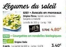 courgettes biologiques en rondelles à 4,80€ : profitez des -15% de promo ! 600g d'origine ale.