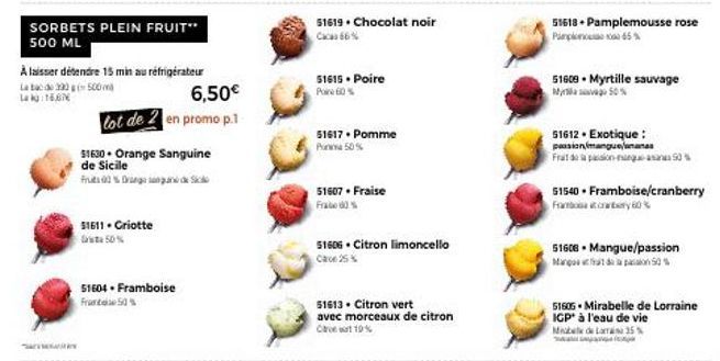 Fruit Sorbet Raffiné, 500 ml - 2 Lots en Promotion - 15 min de Détente au Réfrigérateur - Orange Sanguine et Griotte - 93% de Fruits.