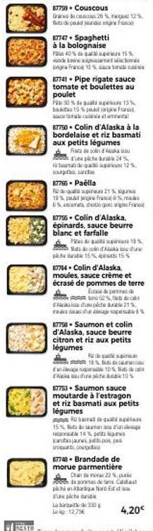 Promo Spéciale: Spaghetti à la Bolognaise, Pipe Rigate Sauce Tomate et Boulettes au Poulet, Colin d'Alas - 4D% tடிய மெள் 15%, 30% de quase 13% à 15% p Ma bade bourgitat.