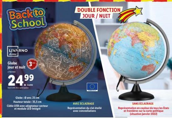 LIVARNO Home Globe: Dont010 + Adapteur USB + LED Intégré - Promo 24.99€ - Hauteur Totale 35.5cm