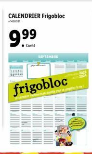 9.⁹9: L'Unité CALENDRIER Frigobloc 450011 - Septembre 2023 - 2024 Promo!