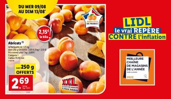 Offrez-vous 1,25 kg d'abricots Catégorie 1 Calibre 35/45 mm à 2,69€ : 250 g OFFERTS!