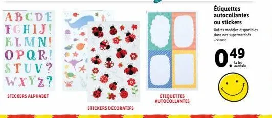 étiquettes autocollantes alphabetiques et décoratives - promotion spéciale - les modèles disponibles dans nos supermarchés!