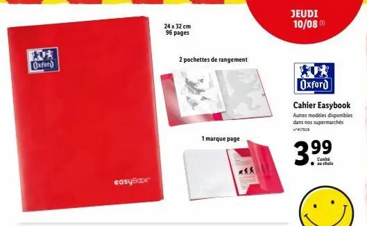 oxford easybook: promo! le cahier 24x32cm avec 96 pages, 2 poches & 1 marque-page pour 3.9⁹9⁹€!