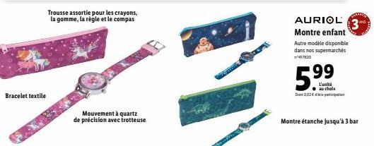 Montre enfant AURIOL 1154 | Mouvement à Quartz de Précision | WOTE | Trousse Assortie