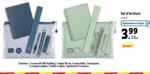 Set d'écriture: Carnet AS, Règle 30cm, Stylo-bille et plus - 3.99€! Seulement 99 disponibles.